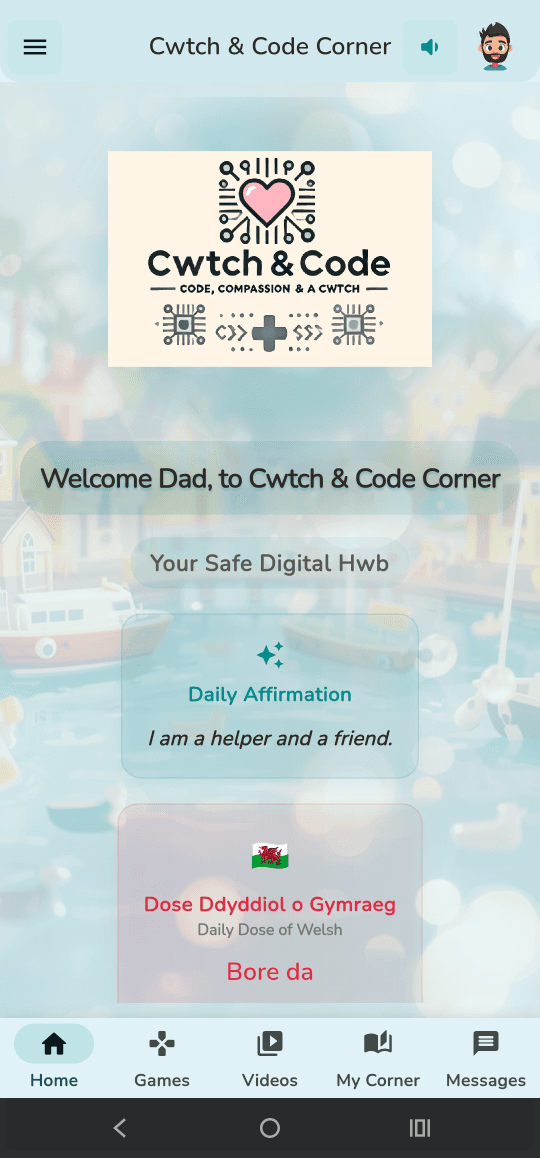 Cwtch Corner app home screen